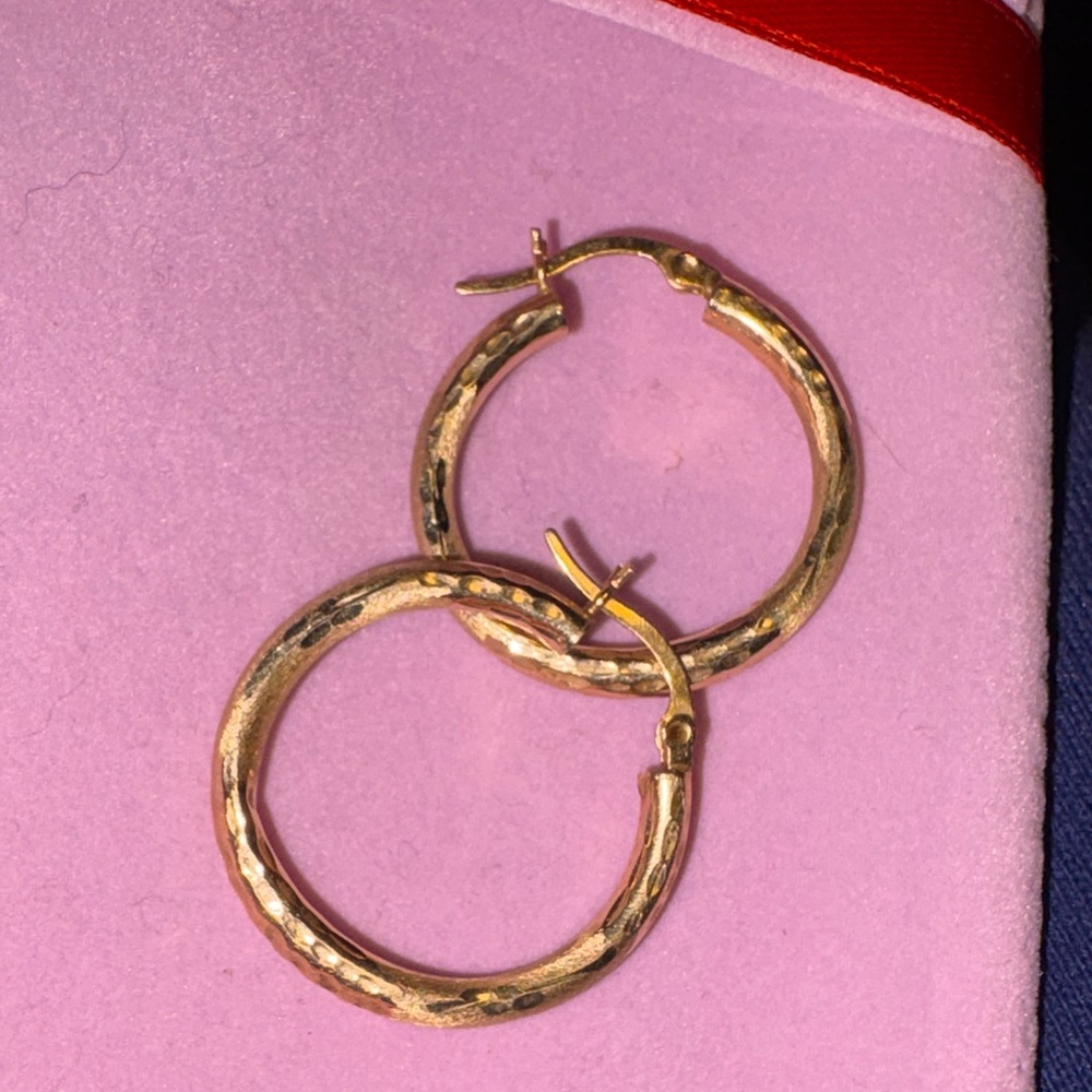 14k Gold Textured Hoop Earrings - 
2.0 grams